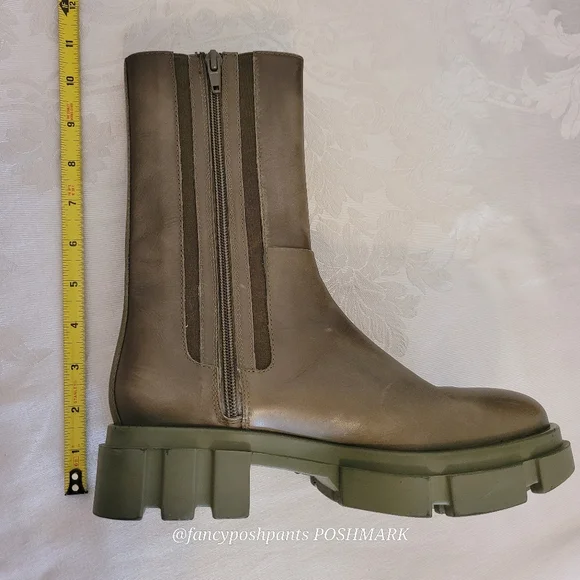new!FREE PEOPLE olive green soft leather combat boot lug sole zipper elastic lux - Picture 7 of 17